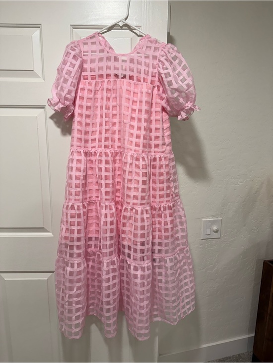 English Factory Dresses & Skirts - English Factory Pink Gridded Tiered Puff-Sleeve Dress
